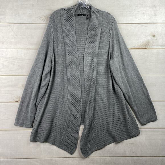 Daisy Fuentes Cardigan Womens 2X Gray Open Front Cable Knit Sweater Draped - Picture 1 of 8